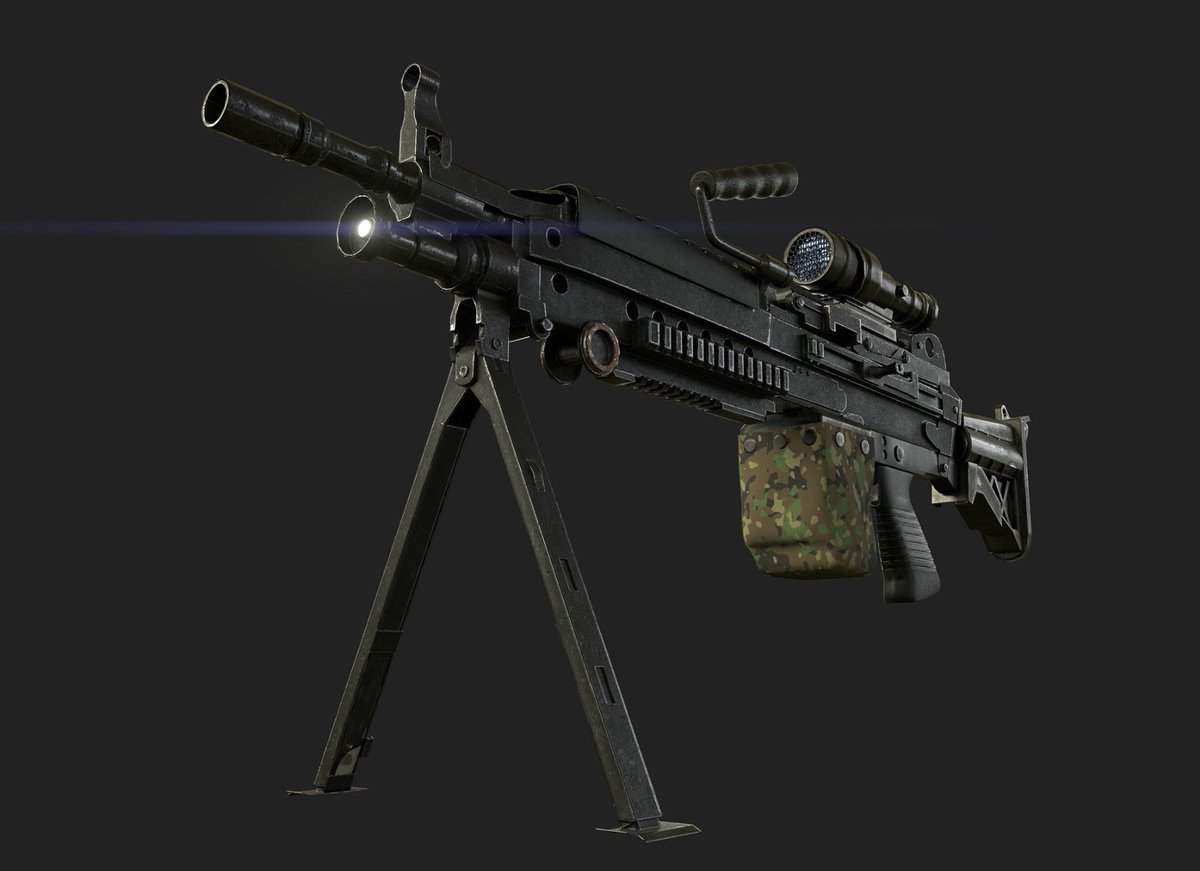 jcngunner's tweet photo. O modelo 3D que realmente me devolveu a forma foi modelar a M249 Machine gun. Muitas partes e formas geométricas diferentes trouxeram minhas habilidades de volta na marra, mas fiquei orgulhoso do resultado. 

Modelado no Blender usando SubD workflow e texturizado no Substance https://t.co/svtzT5C4gf
