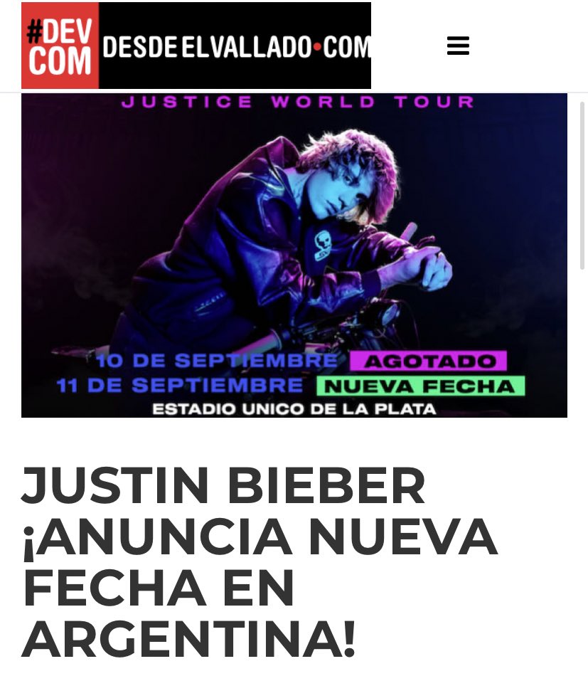 JUSTIN BIEBER ¡ANUNCIA NUEVA FECHA EN ARGENTINA! - Desde el Vallado - Donde la música no descansa. <a href="/desdeelvallado/">desdeelvallado</a> desdeelvallado.com/musica/1836-ju… <a href="/justinbieber/">Justin Bieber</a> <a href="/MatiasPetrucell/">Matias Petrucelli</a>