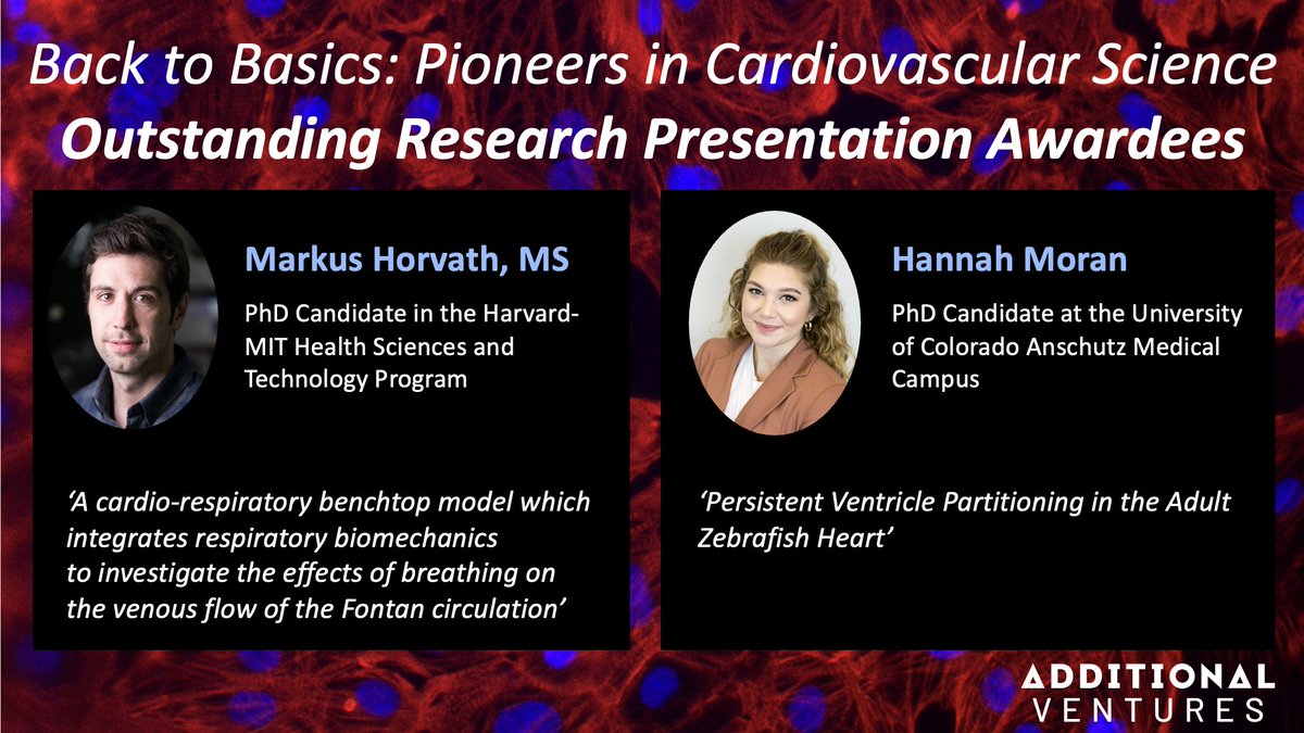 Additional Ventures (@additionalvent) on Twitter photo Join us in congratulating the Winter #AVSpeakerSeries Outstanding Research Presentation Award Recipients!👏
🏆<a href="/hannah_moran/">Hannah Moran</a> from <a href="/chrmosimann/">Christian Mosimann</a> lab <a href="/CUAnschutz/">CU Anschutz Medical Campus</a> <a href="/CSD_CUAMC/">CSD Graduate Program</a>
🏆Markus Horvath from <a href="/ellentroche/">Ellen Roche MIT</a> lab <a href="/mit_hst/">HST</a>
Register for #SVIM2022 to hear more from Hannah & Markus! Join us in congratulating the Winter #AVSpeakerSeries Outstanding Research Presentation Award Recipients!👏
🏆<a href="/hannah_moran/">Hannah Moran</a> from <a href="/chrmosimann/">Christian Mosimann</a> lab <a href="/CUAnschutz/">CU Anschutz Medical Campus</a> <a href="/CSD_CUAMC/">CSD Graduate Program</a>
🏆Markus Horvath from <a href="/ellentroche/">Ellen Roche MIT</a> lab <a href="/mit_hst/">HST</a>
Register for #SVIM2022 to hear more from Hannah & Markus!