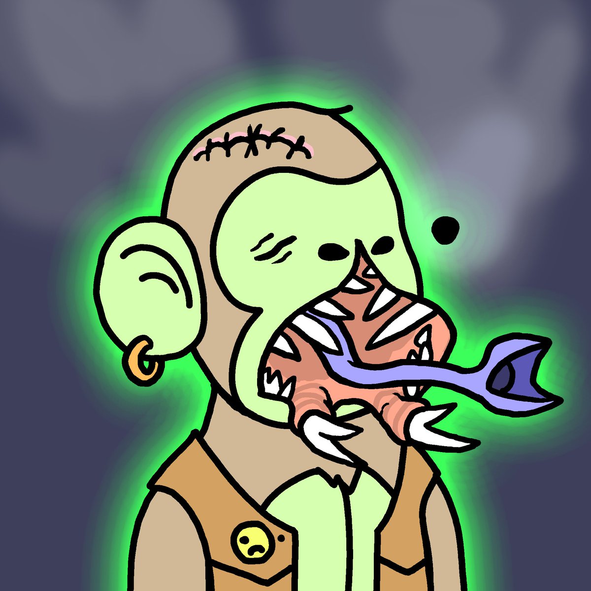 DougTenNapel's tweet photo. Cthoodles tonight. With art inspired by @mirabalart the @Doodles, Bored Apes and CryptoPunks. It's a Lovecraftian car-wreck in #NFT land. https://t.co/Er2CL8lmku