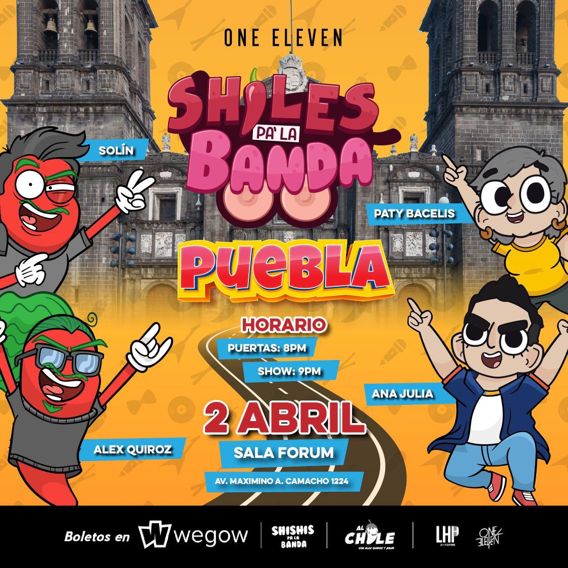 P U E B L A 

¡¡Shisheres y Shiludes!!
Estamos emocionadxs de por fin empezar la gira de Shiles pa'la Banda en la ciudad que le puso su nombre a un chile y a una batalla ¡PUEBLA!

BOLETOS EN EL LINK

wegow.com/es-mx/conciert…

#CooomprenBoletos #ShishisPaLaBanda #AlChile #StandUp