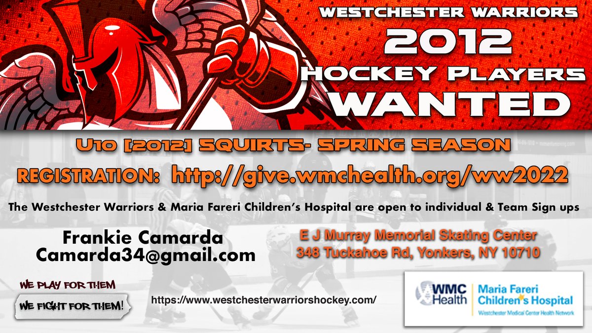 BE A PART OF OUR STORY...
LEARN MORE ABOUT OUR MISSION AND THE MEANINGFUL IMPACT IT WILL HAVE ON YOUR HOCKEY PLAYER.

REGISTRATION:
give.wmchealth.org/ww2022
Email coach Frank: camarda34@gmail.com