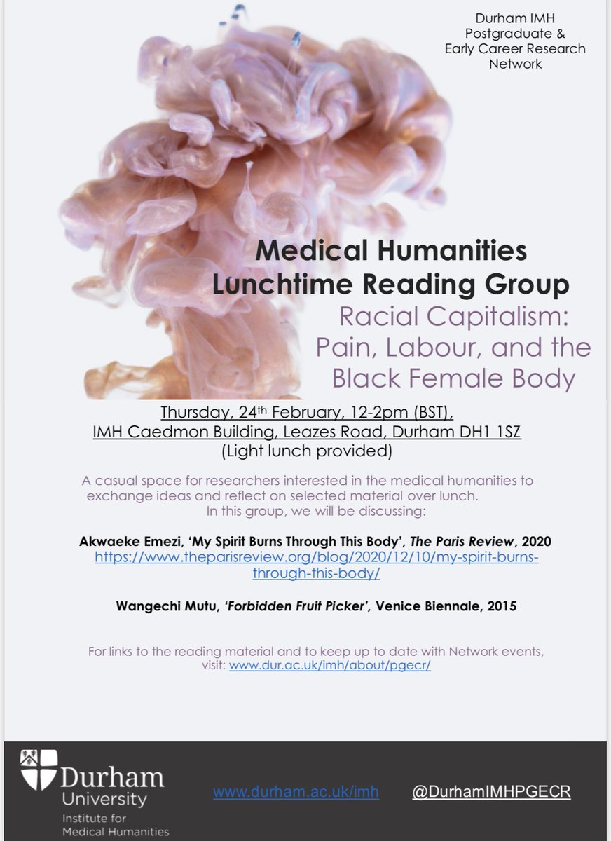 Join us later today (Thursday 24th February) for our first in-person event in two years!

We're meeting in the IMH Caedmon Building (Hild Bede site) to restart our monthly reading groups.

12-2pm and a light lunch will be provided!