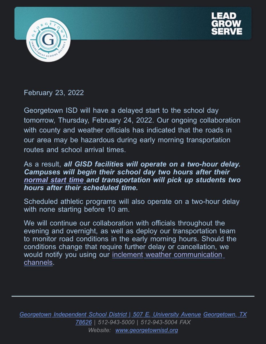 4MsSCamacho's tweet photo. ATTENTION: Delayed start tomorrow!!!! https://t.co/gSVl0FhN4D