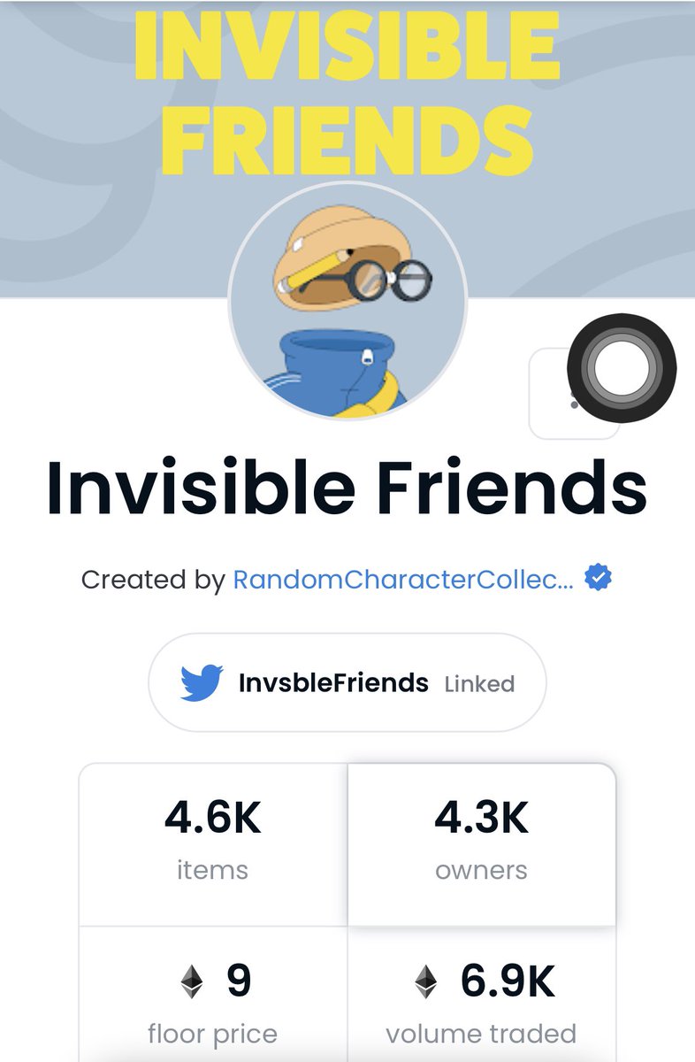 MauMD.eth 🇨🇦🇲🇽 (@m_morenodz) on Twitter photo ¡Brutal!
El día de hoy se lanzó el mint de la colección <a href="/InvsbleFriends/">Invisible Friends</a> a 0.25$ETH y el floor ya está en más de 9 #ETH.
Créditos: <a href="/0xJK7/">JҜ7</a>
Brutal!
Today the <a href="/InvsbleFriends/">Invisible Friends</a> collection mint was launched at 0.25$ETH and the floor is already over 9 #ETH
#NFTs #NFTCollection ¡Brutal!
El día de hoy se lanzó el mint de la colección <a href="/InvsbleFriends/">Invisible Friends</a> a 0.25$ETH y el floor ya está en más de 9 #ETH.
Créditos: <a href="/0xJK7/">JҜ7</a>
Brutal!
Today the <a href="/InvsbleFriends/">Invisible Friends</a> collection mint was launched at 0.25$ETH and the floor is already over 9 #ETH
#NFTs #NFTCollection