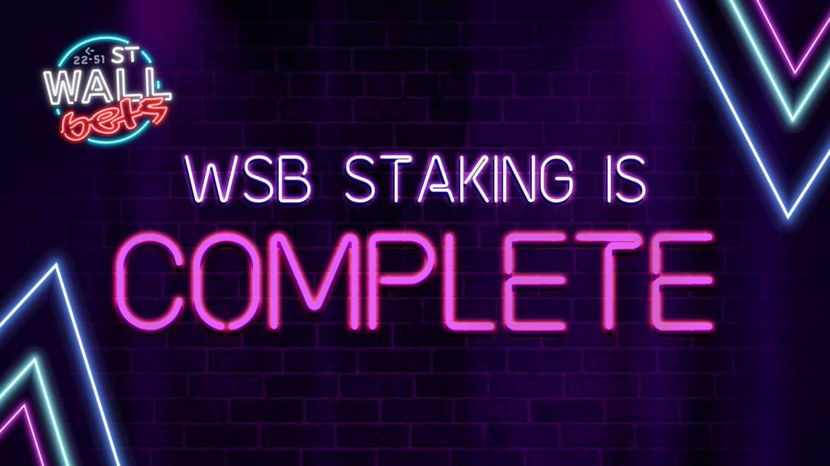 WSBDapp's tweet photo. WSB staking is complete! Thank you to everyone who provided liquidity for WSB! 

Staking highlights- 
Over 6m TVL at its peak! 
~117 MILLION tokens rewarded back to the WSB community 

Stay tuned for what’s next, you will not want to miss it 👀 https://t.co/d0RrN3lSpO