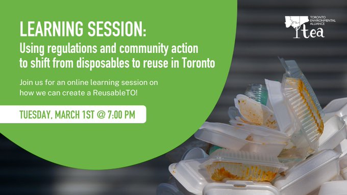 Hey #Toronto, just announced <a href="/toenviro/">Toronto Environmental Alliance (TEA)</a> ➡ please register for 7pm Tue Mar 1 + share 😊💚🌎 👇