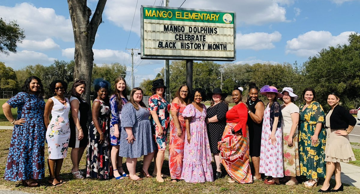 HcpsMango's tweet photo. Today we honored our real life hero Carol Stewart, by wearing attire inspired by her classy & timeless style. Ms. Stewart, we admire the dedication, poise, & professionalism you show each day.🌸🐬 #thisisMango #bhm https://t.co/1efLeNJbFK