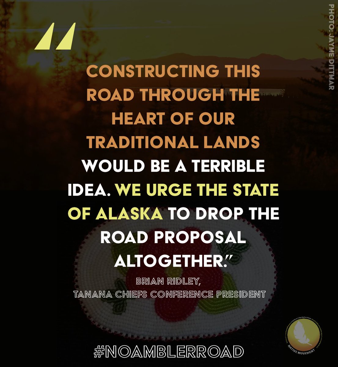 Native_Mvmt's tweet photo. #NoAmblerRoad || Thank you to grassroots &amp; Tribal government pressure on the Alaska Industrial Development and Export Authority (AIDEA) and the Dept. of Interior — spotlighted the unconstitutional permitting process. https://t.co/6J8RabcbmY