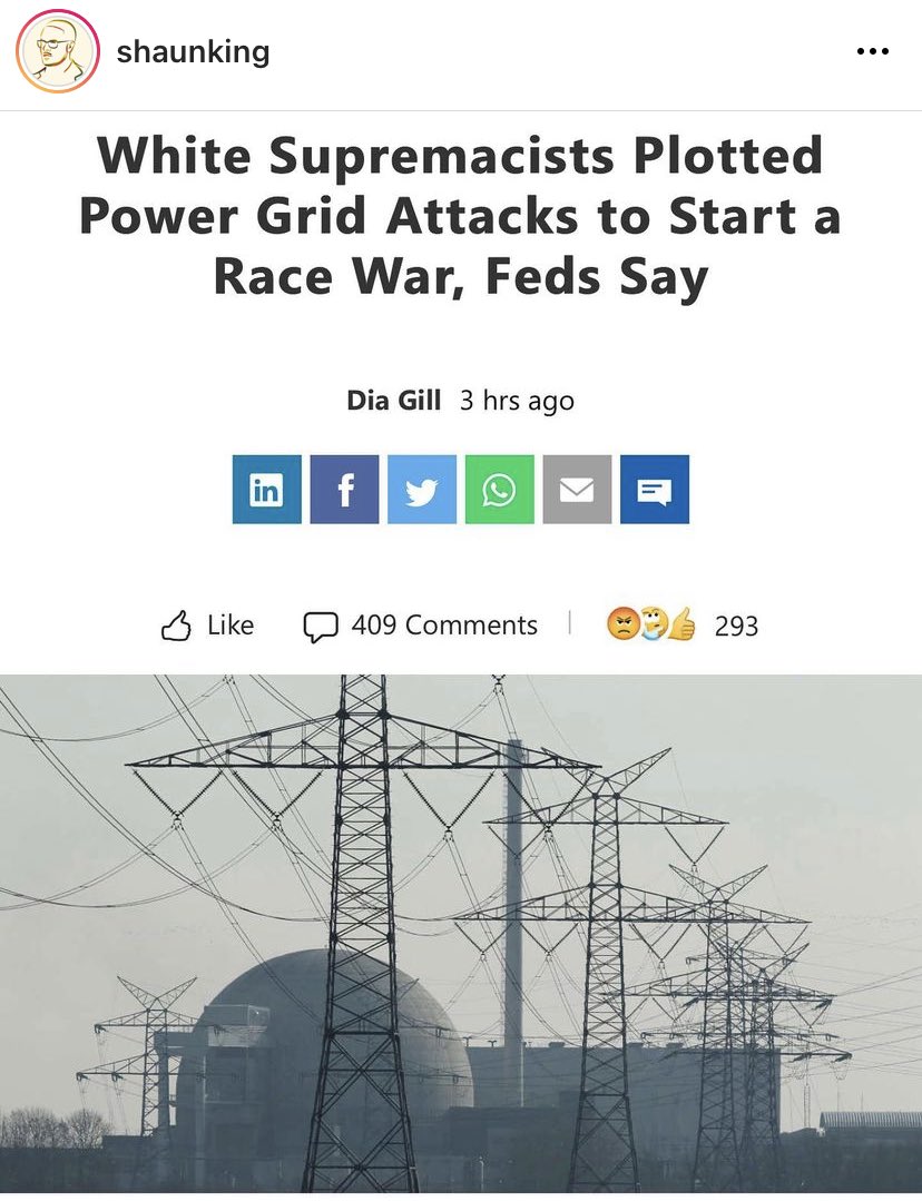 AntiRacism4Eva's tweet photo. While we’re meddling in #Ukraine ‘s business, domestically, we have WhiteSupremacists White Supremacy-ing 🙄 #PowerGridAttacks #CivilWar https://t.co/SK8tGifw6x