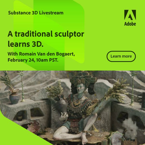 #Ad Does knowing traditional sculpting help to learn 3D? Join <a href="/RomVdbsculpture/">Romain Van den Bogaert</a>, a conventional sculptor and character designer based in France, in his process of discovering 3D tools: adobe.ly/3sfIjRB

<a href="/Substance3D/">Adobe Substance 3D</a>
