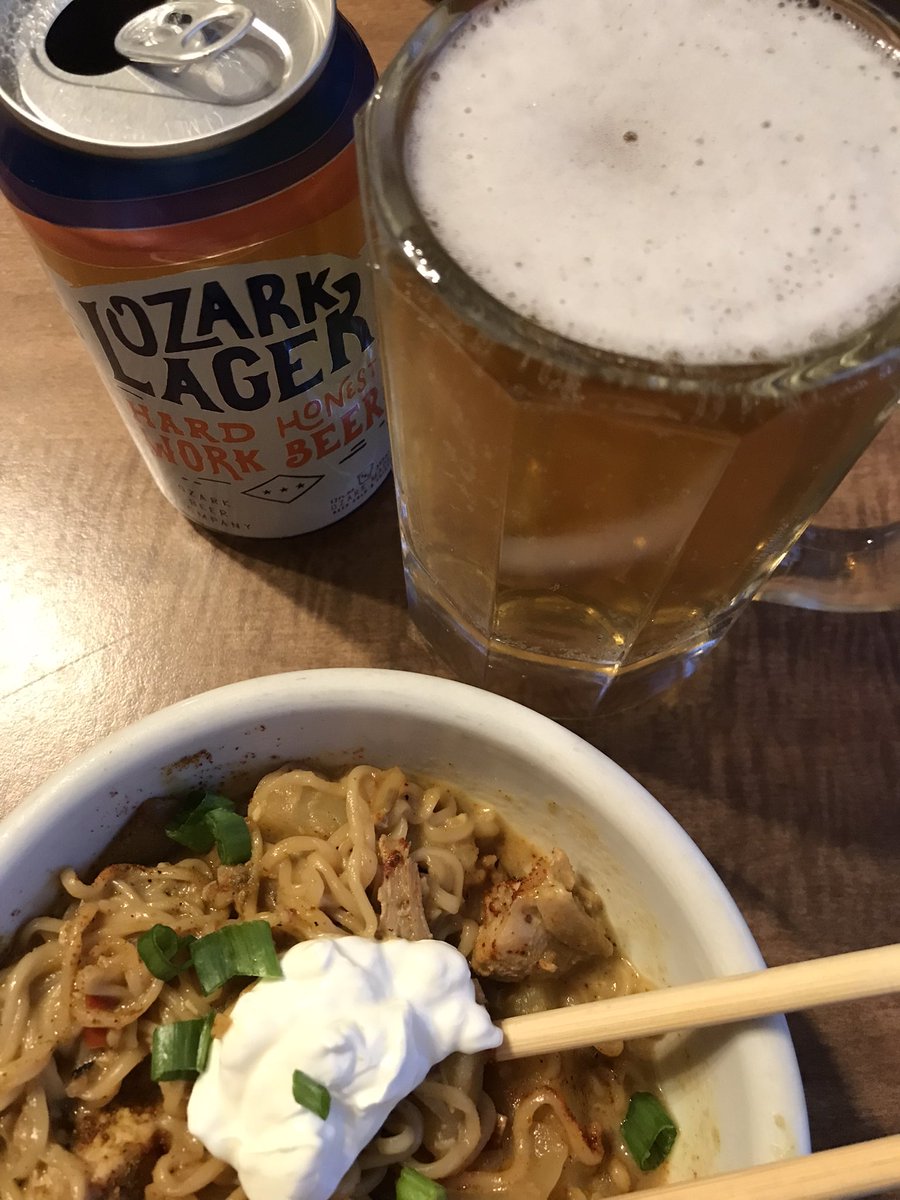This is how you snow day! The development of my ‘White Guy Chicken Curry Ramen’ is coming along nicely! <a href="/ozarkbeer/">Ozark Beer Company</a> Ozark Lager  is the perfect compliment.