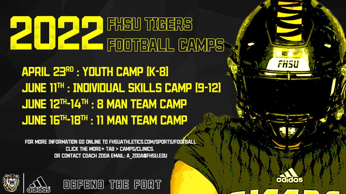 📅Save The Date📅
2022 FHSU FOOTBALL SUMMER CAMPS!
Join us this summer in Hays to work on your game and COMPETE!
Go online to find out more information:
fhsuathletics.com/sports/2010/7/……
#DefendTheFort