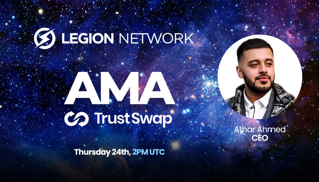 🚨 @LegionNetwork__ Zoom AMA with @TrustSwap 🚨 📆: Thursday 24th February 2022 ⌚: 2pm UTC 📍: zoom.us/j/98399321556?… See you there ⚡