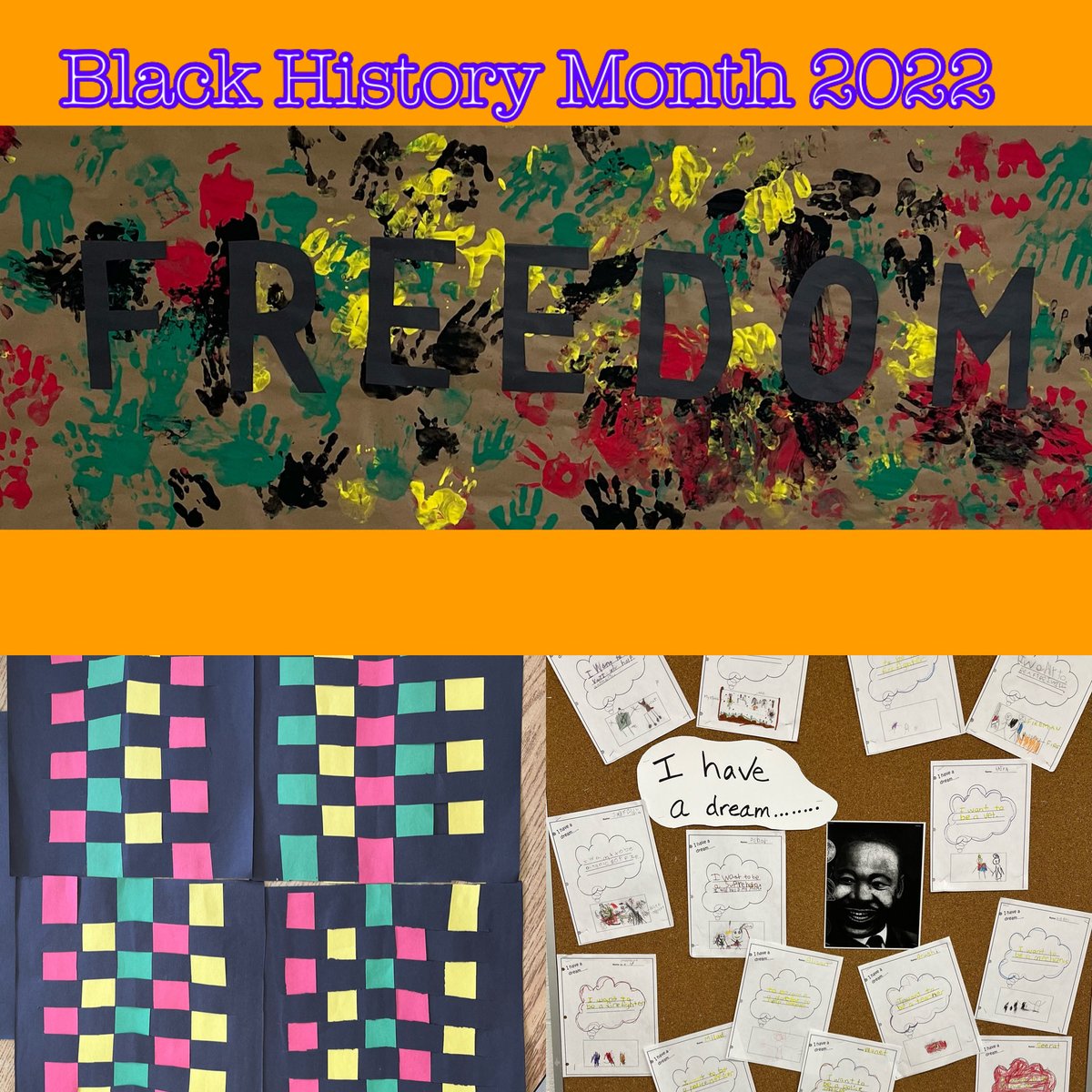 CompagnoniEnza's tweet photo. Celebrating Black History
Month 2022.
K2 class co-created a mural, making matts and sharing their dreams. #kindergarten #littlehandsatwork
#paint #red #green #yellow
#black #weaving
#Ihaveadream @PeelSchools ⁦@nikkimhutchison⁩ ⁦@MsGunasingham⁩ https://t.co/zq57CFW2Gg