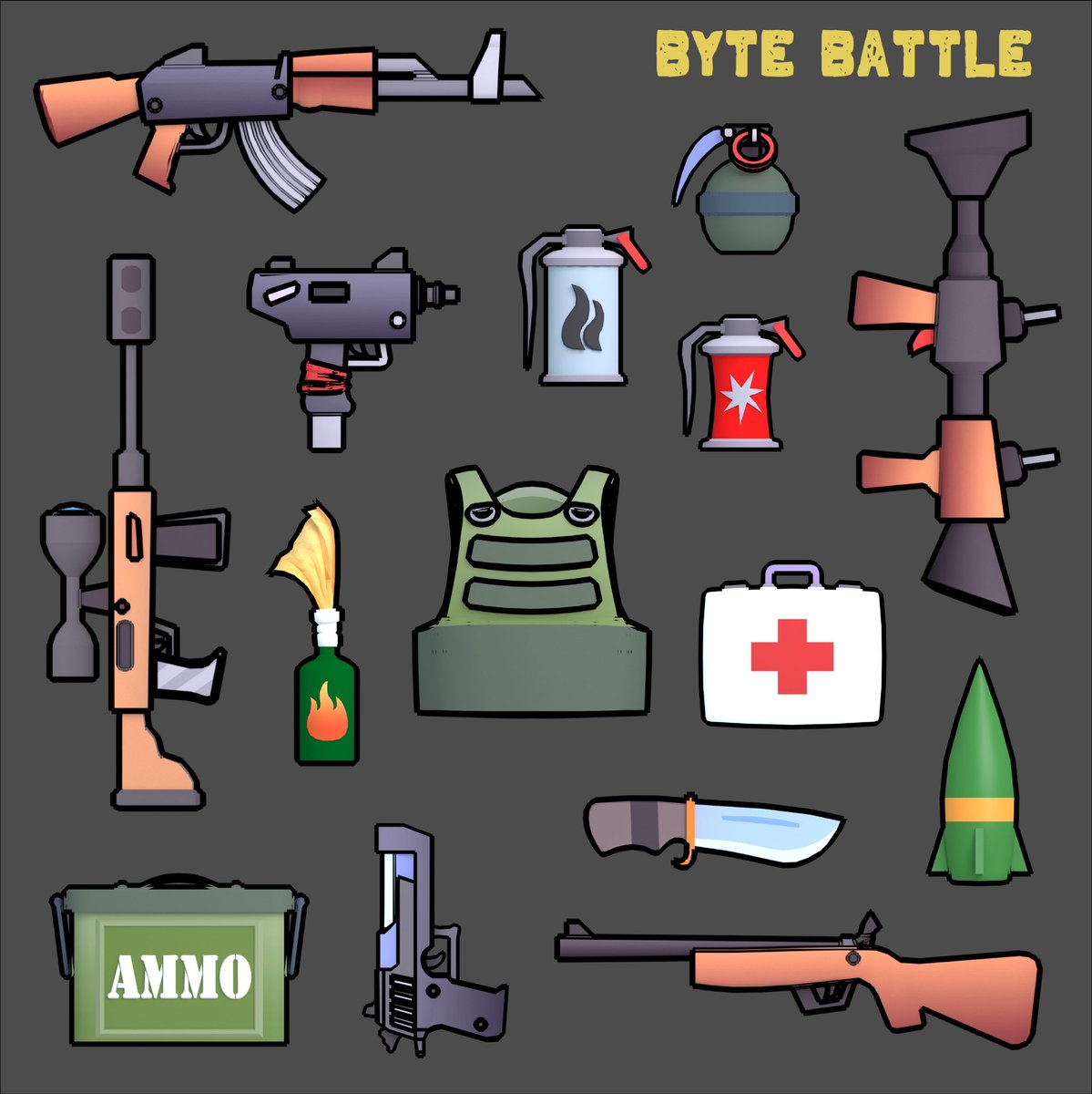 ByteBattleGame's tweet photo. Choose your weapon! 🔫
Standard weapons and pickups for Byte Battle, more to come. 💣
#gamedev #indiedev #NFTGame #CryptoGaming #P2E #ByteBattle https://t.co/PDd7xyUFeP