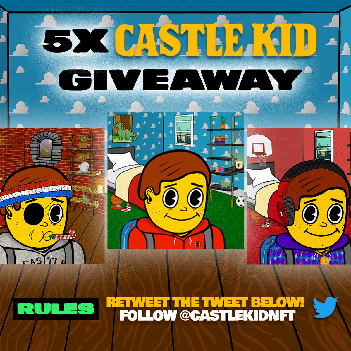 WE'RE GIVING AWAY 5⃣ CASTLE KID NFTS!

RULES:
1. RETWEET QUOTED TWEET ♻️👇
2. RETWEET THIS TWEET ♻️👇
2. FOLLOW <a href="/CastleKidNFT/">Castle Kid NFT</a>