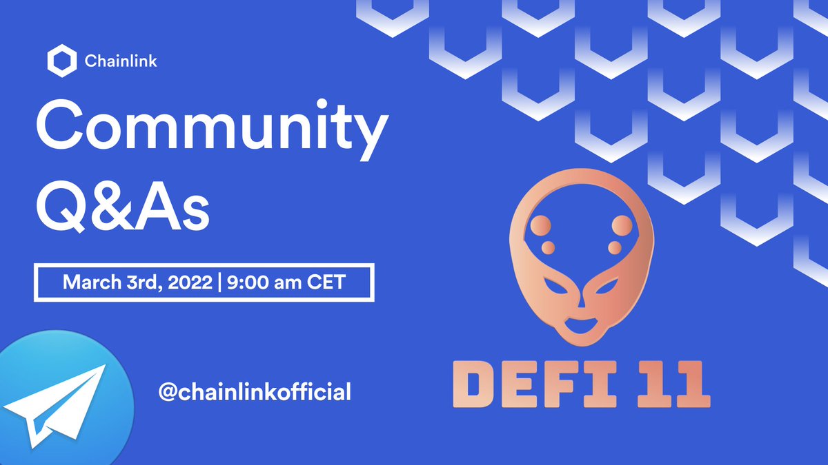CL_Community's tweet photo. #AMA announcement 🎙

@defi_11
 x 
@chainlink

Room: (Telegram) https://t.co/k93UBSwBrM……
Time: March 3rd, 2022 l  9 am CET

Don't miss it out! 

#DeFi11 #Chainlink #PoweredByChainlink https://t.co/DmICbzA5mw