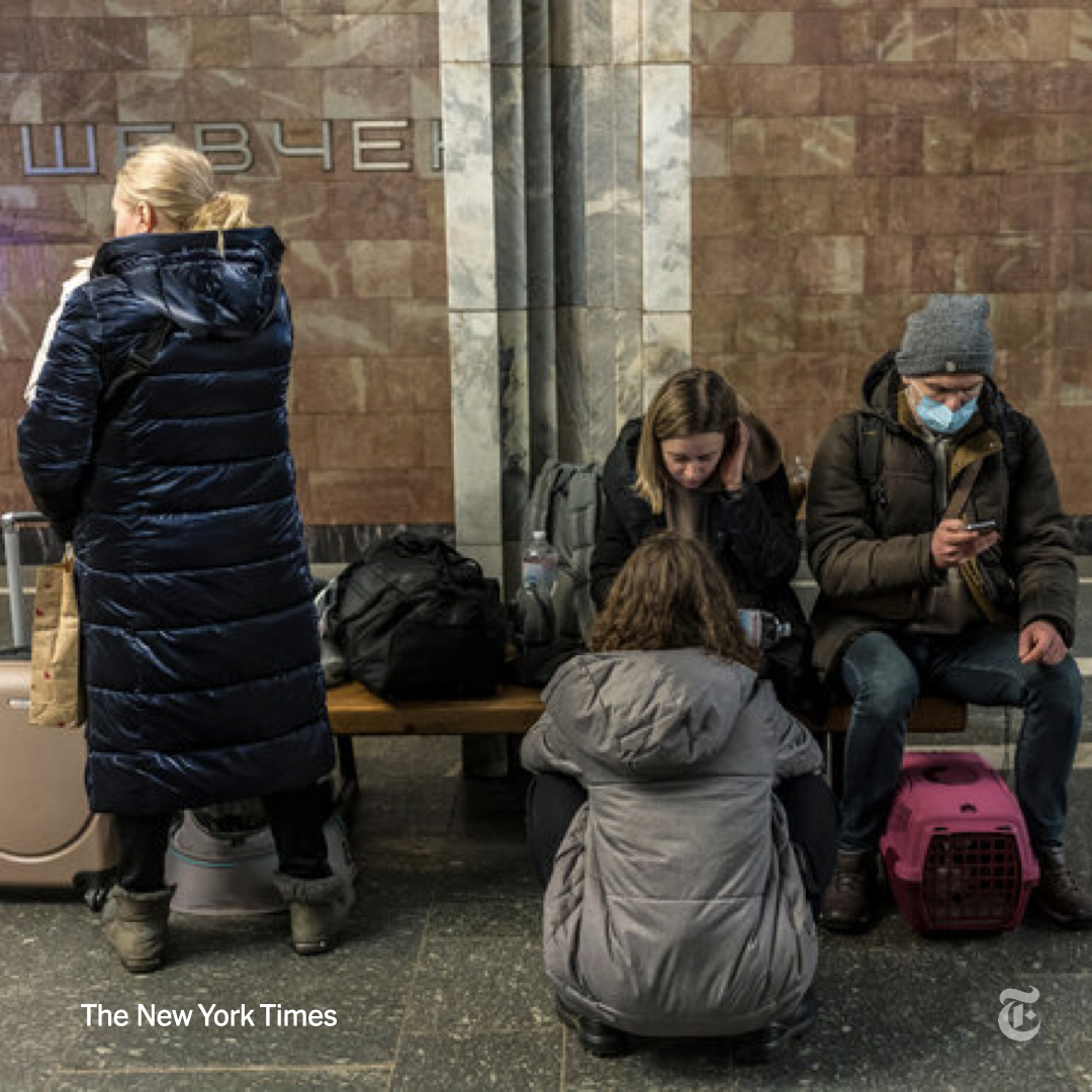 Kyiv residents huddled inside a metro station, which serves as a bomb shelter, after air raid sirens sounded early on Thursday morning. 

Several cities in Ukraine were under attack as Russia began its invasion from land and sea. nyti.ms/35qel4l