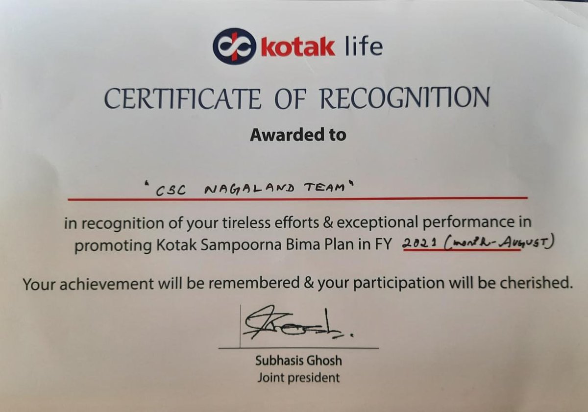 NagalandCsc's tweet photo. Congratulation CSC Nagaland for achieving feats in Kodak Sampoorna Bima Insurance. https://t.co/4fEzhR6E5y