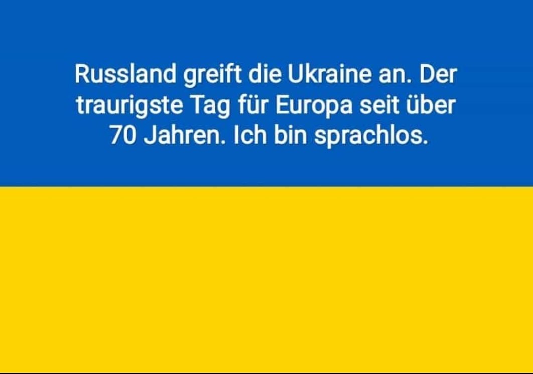 Krieg in der #Ukraine 🇺🇦. Der traurigste Tag für #Europa 🇪🇺 seit über 70 Jahren!  Ich fühle mich als Europäer und empfinde die aktuelle Entwicklung als (persönlichen) Angriff auf unsere freiheitliche Friedensordnung, die wir uns nach dem 2. WK mühsam aufgebaut haben. #peace 🕊️