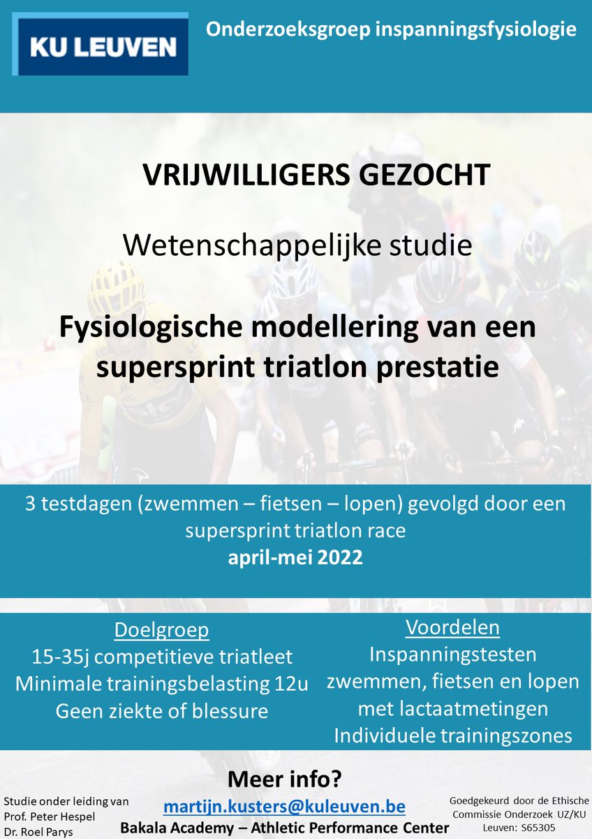 Interesse om mee te werken aan een triatlonstudie? Kijk snel naar bijgevoegde flyer voor meer info.