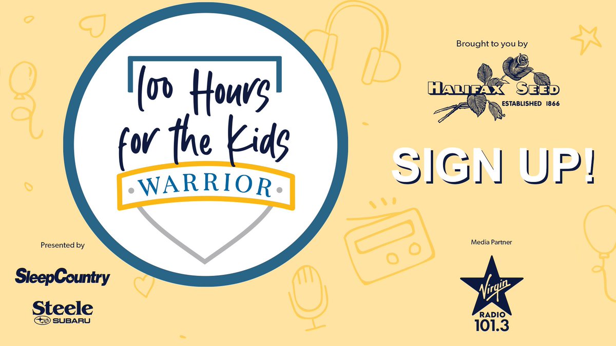 We’re looking for 100 Warriors to help raise $10,000 for @IWKHealth! 

100 Hours For The Kids is March 21st - March 25th, become a warrior and support a vital part of our community! 💛🩺

Thanks to <a href="/Halifaxseed/">Halifax Seed Company</a>, <a href="/SleepCountryCan/">Sleep Country Canada</a> &amp; <a href="/SteeleSubaru/">Steele Subaru</a>! 

iheartradio.ca/virginradio/ha…