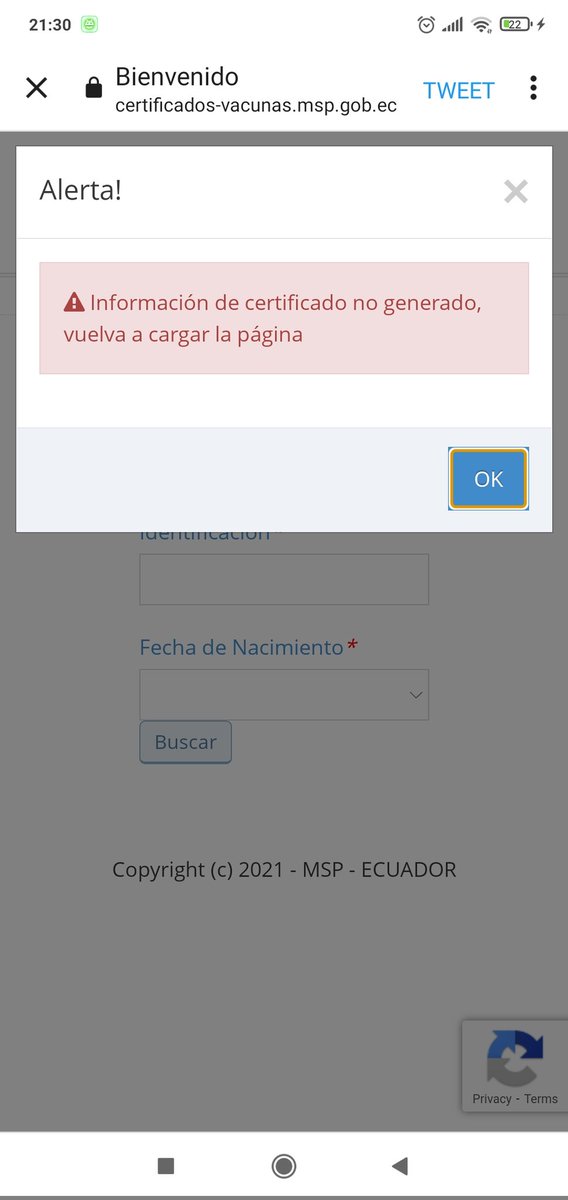 amandaviteri87's tweet photo. @Salud_Ec No es posible emitir ningún certificado, la página web no sirve 😒. por favor su ayuda #certificado #covidec #Ecuador https://t.co/3HP4vwCfrL