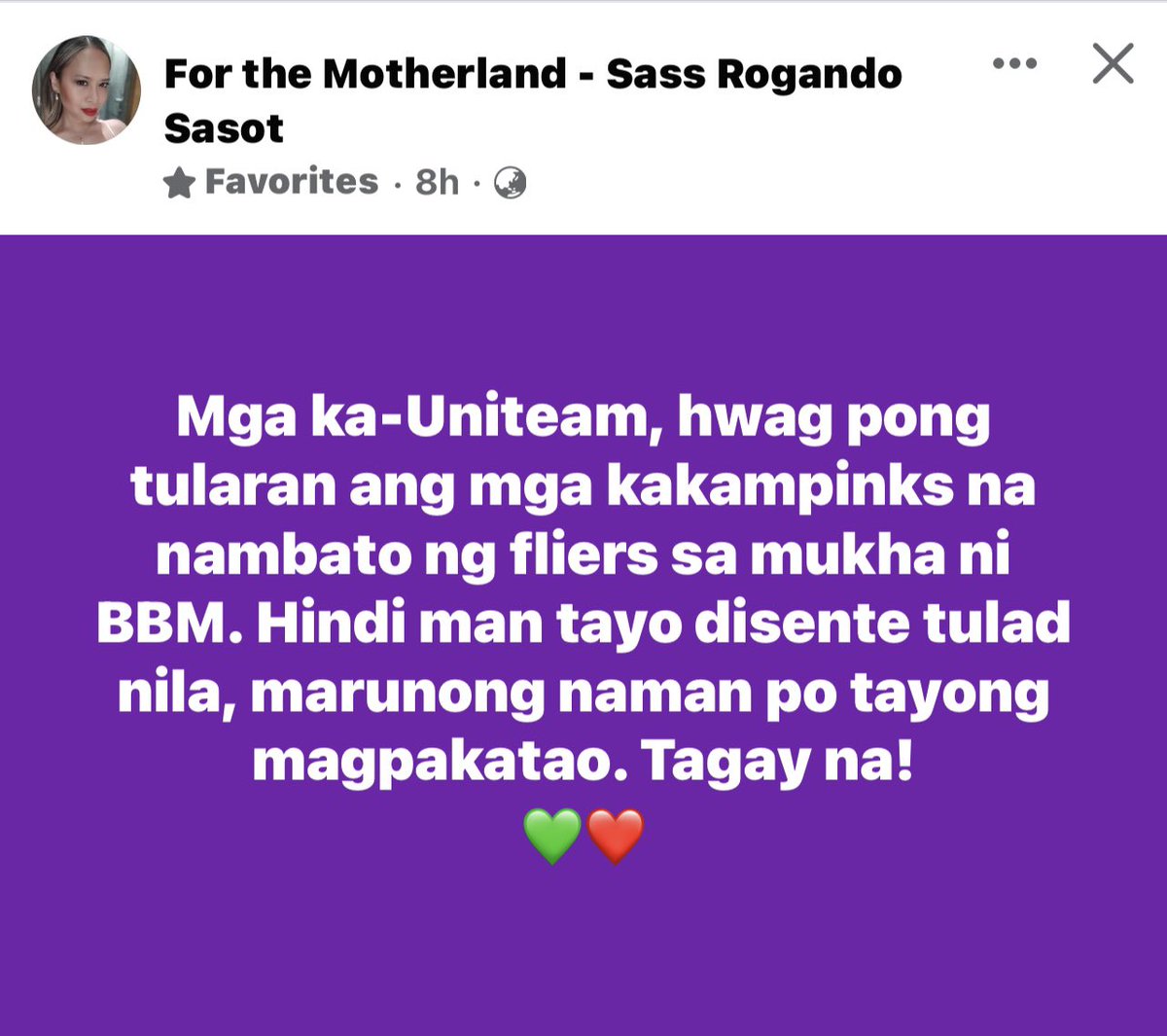 DaddysGirlPH's tweet photo. We may not be “Educated, Smart,
Rich, Decent,” but we have something they’ll never have, and that is HUMANITY.
#BastosforLeni #LENIsupportersBASTOS #Pinklawans #Pinkachus #PinkTaliban #Kamampwet https://t.co/qAJpFZwyMB