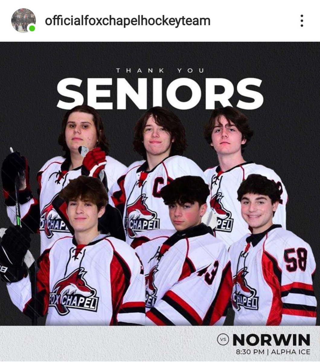 Look at this amazing post! A big shout out to the Fox Chapel Hockey players for creating this masterpiece! 

For more great posts like the one below, follow the team on Instagram @officialfoxchapelhockeyteam
#awesomepost #SeniorNight #fcproud 🦊