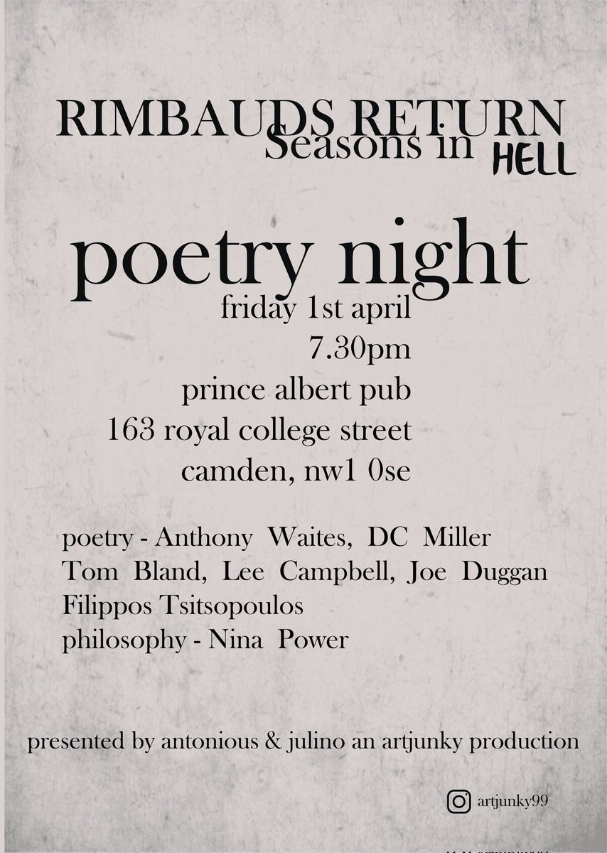 Join us for a night of Poetry!
1st of April 7:30PM