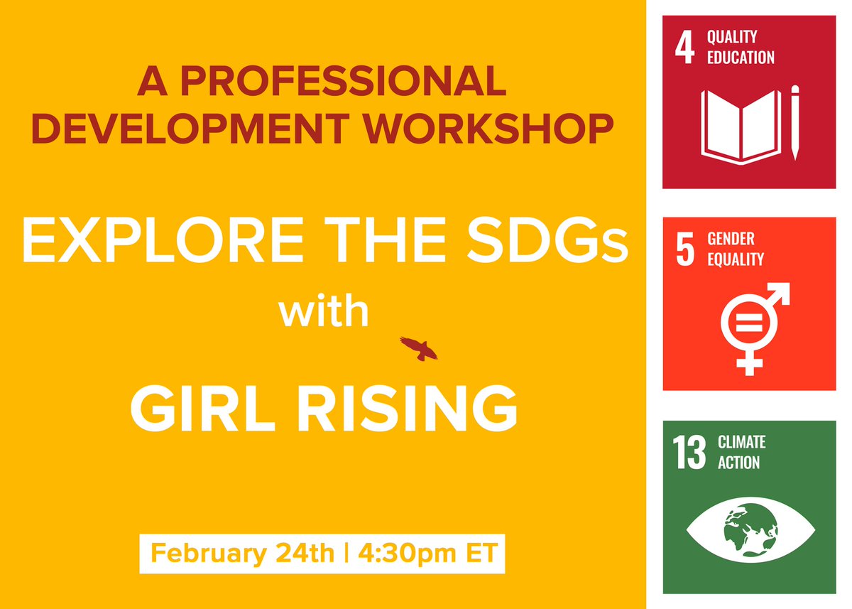 Last chance! Join us tomorrow to learn more about how to use <a href="/girlrising/">girlrising</a> to Explore the UN #SDGs with @nober_techclass and @metaxas_ari  
Register here: bit.ly/352vyAI     #TeachSDGs