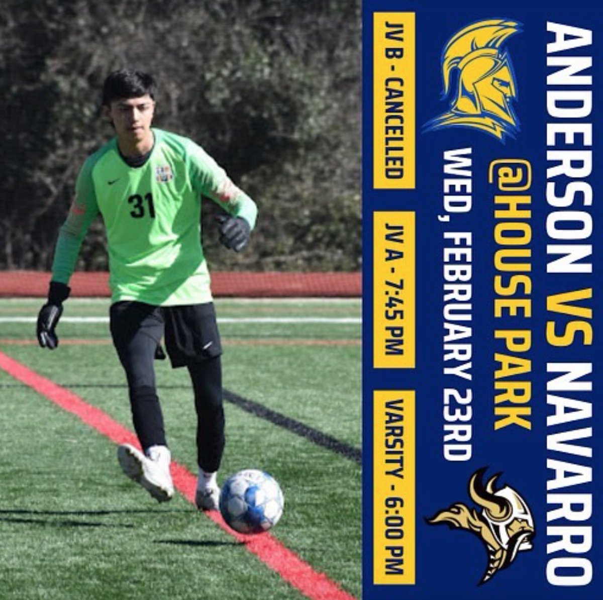 ❄️🥶Wednesday Night ⚽️Score Updates🥶❄️

Varsity Trojans 1⃣ -0⃣Navarro <a href="/The_Viking_Way/">Navarro Boys Soccer</a> 
⚽️#3 Abrahams

JVA Trojans 3⃣-0⃣Navarro
⚽️#7 L.Reuter
⚽️#13 Z.Lloyde
⚽️#20 T.Schuneman

☹️JVB game cancelled☹️

@LethalSoccer <a href="/d_hatcher80/">Coach Hatcher</a> @AHSnewss