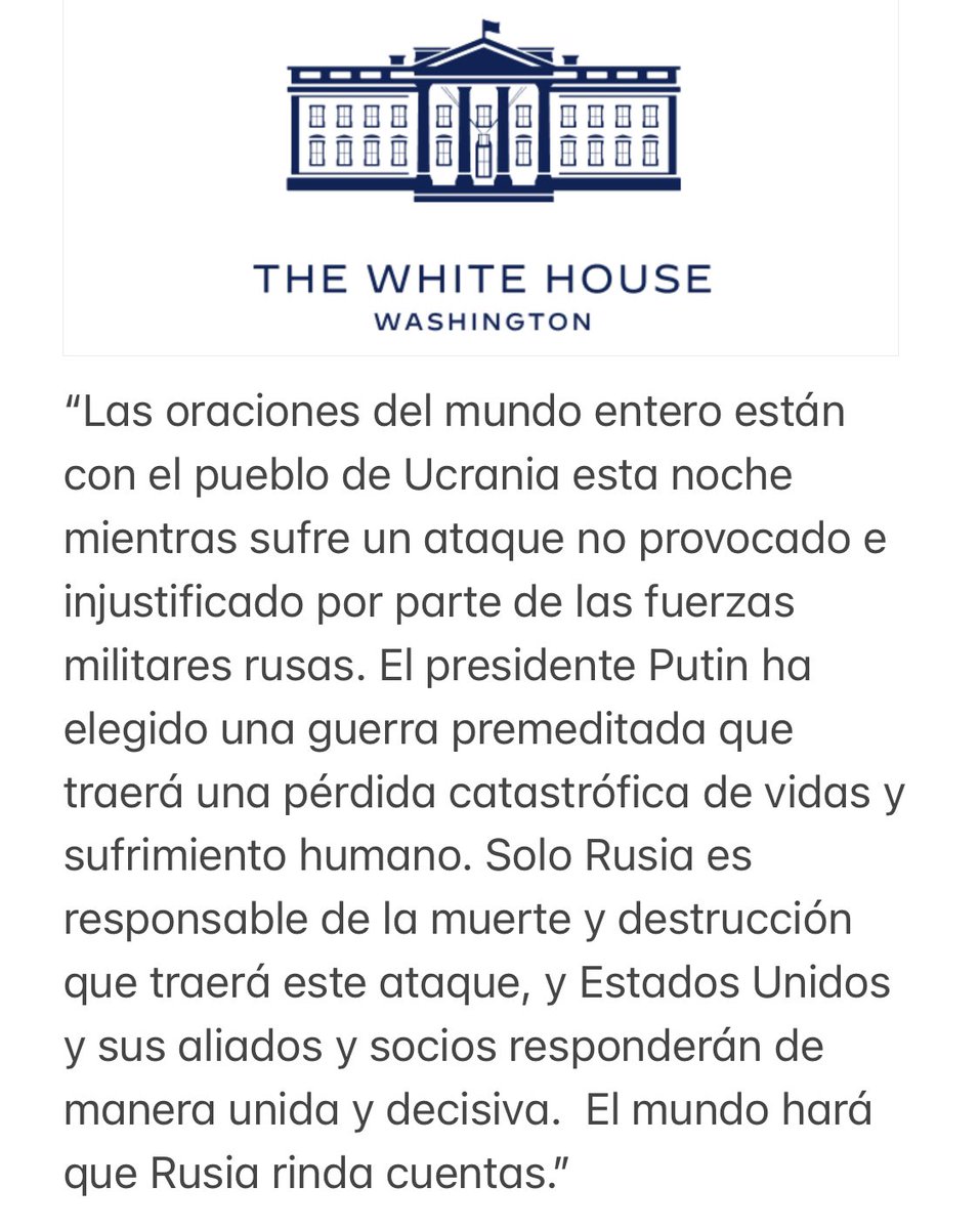 EstrellaOnline's tweet photo. CRISIS // El presidente de Estados Unidos, Joe Biden, acusó hoy al líder ruso, Vladímir Putin, de lanzar un ataque "no provocado e injustificado" contra Ucrania. https://t.co/nGTjz3OvMP
