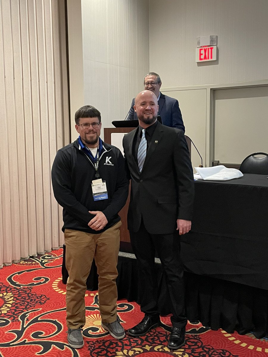 KFacilities's tweet photo. Congratulations to @PaulSwafford4 for winning the 2021 Iowa sports turf manager of the year award!  Well done Paul and way to make @KCC_Athletics proud. Paul accepting award earlier today @Iaturfinstitute conference.  Delivering the award is kcc alumni @eberhart_shaun https://t.co/xZ1GUVicL9