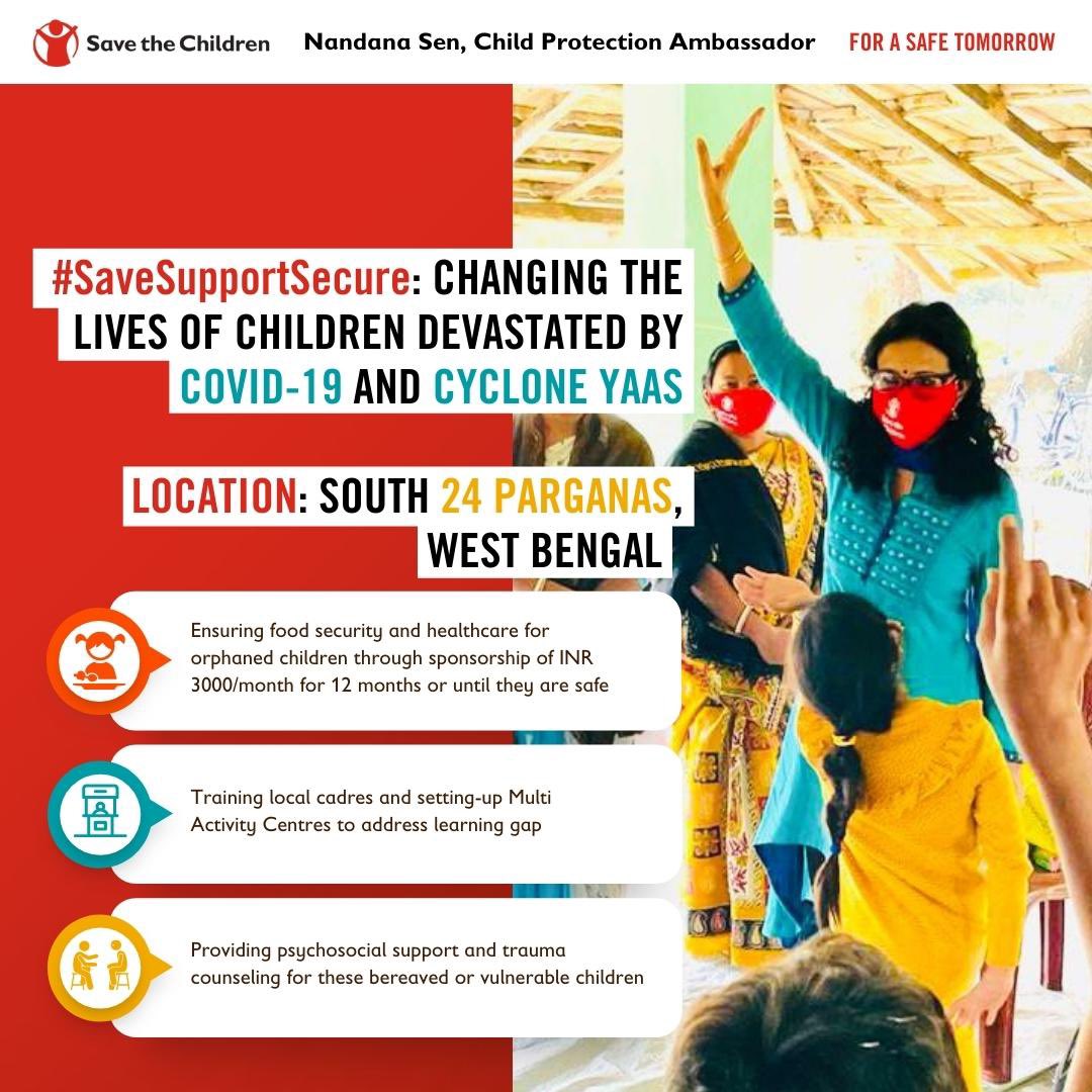 balrakshabharat's tweet photo. Here’s how we’re committing to #SaveSupportSecure West Bengal children severely impacted by #COVID19 & #CycloneYaas and preparing them “For a Safe Tomorrow”.
Thank you @nandanadevsen for spearheading this mission to protect children of your home state, West Bengal. https://t.co/lLVZRVIhVr