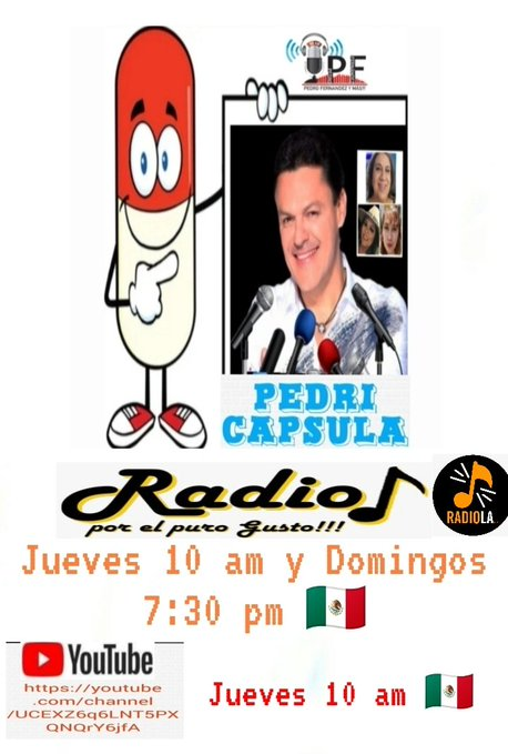 RominaRichards2's tweet photo. Hoy a partir de las 10:00 AM hora México no te pierdas la Pedricápsula por el canal de YouTube de tu programa Pedro Fernández y Más ❤ Y también a través de #RadioLaTv 🖥
LINK 👇 https://t.co/JJNuWREPNj…
LINK: https://t.co/OaLxqkt5wc
@pedroferymas @1708_dulce https://t.co/ElFYRO67bt