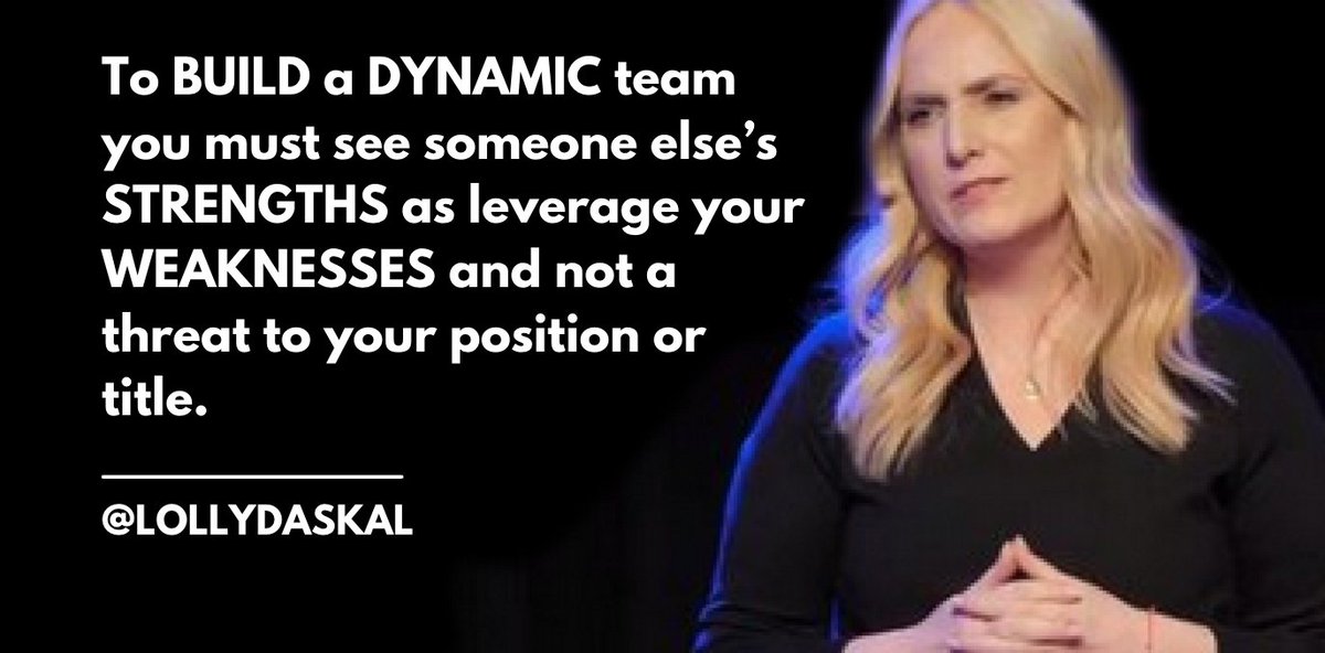 LollyDaskal's tweet image. To BUILD a DYNAMIC team you must see someone else’s STRENGTHS as a way to leverage your WEAKNESSES and not a threat to your position or title.
~@LollyDaskal bit.ly/2KoZBmu #Leadership #Management #TEDTALK #Tedx #Speaker