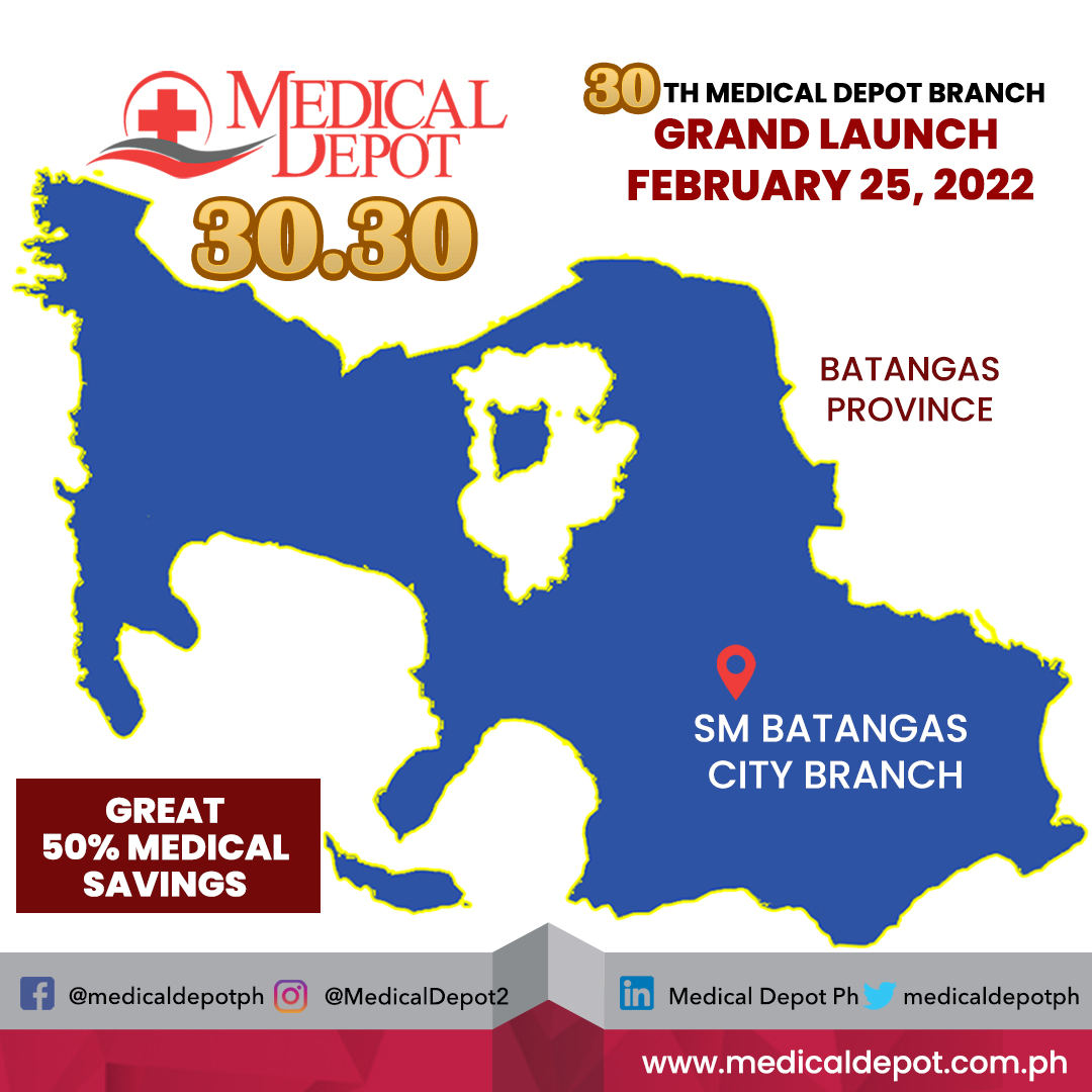 MedicalDepot2's tweet photo. From servicing you with top-notch healthcare products to making your medical-related shopping convenient, Medical Depot welcomes you to our 30th branch opening at SM City Batangas! See you there :D https://t.co/qo1GrEfqiU