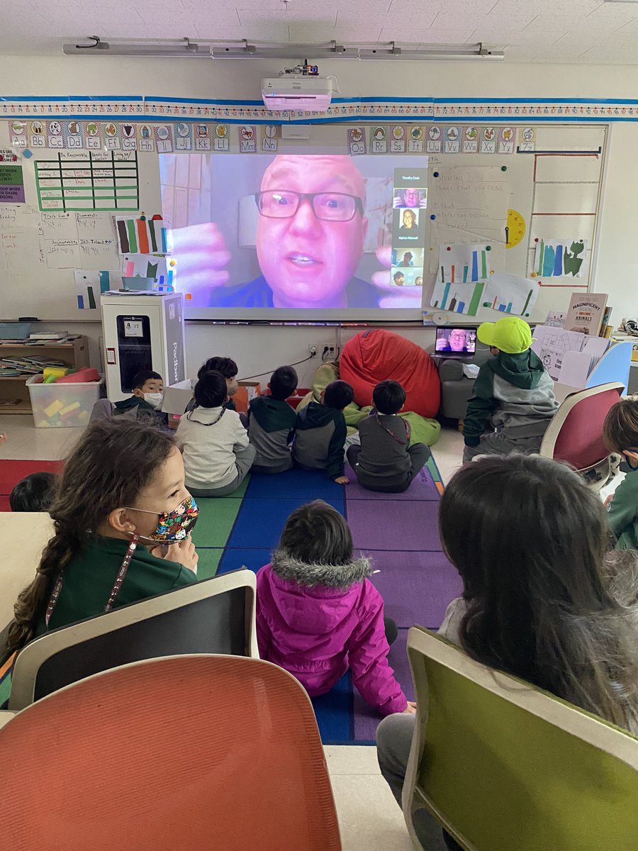 Ms Wendy our ES librarian organized a next level Author’s Visit with @areynoldsbooks 📖✍️ KG-5 Ss were all absolutely enthralled by your stories &amp; life experiences. Thank you 👏🥕🤩 #AuthorsOfTwitter #AaronReynolds <a href="/SJA_Jeju/">SJA Jeju</a>