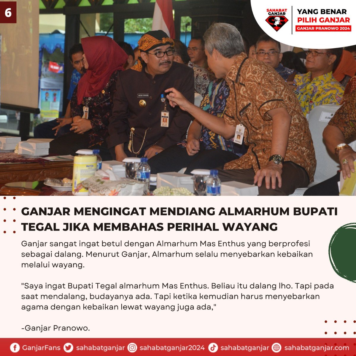 Ganjar mengaku ingat dengan mendiang Bupati Tegal Enthus Susmono yang juga berprofesi yang dalang. Ethus dalam ingatan Ganjar, mampu menyebarkan kebaikan agama lewat wayang.
<a href="/kesittt/">kesit</a> <a href="/kenhans03/">Ken Hans</a> @KomengMcisBack