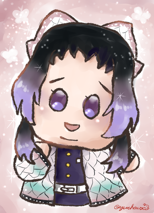 ゅちゃさんがTwitterに投稿した胡蝶しのぶ(鬼滅の刃)のイラスト。