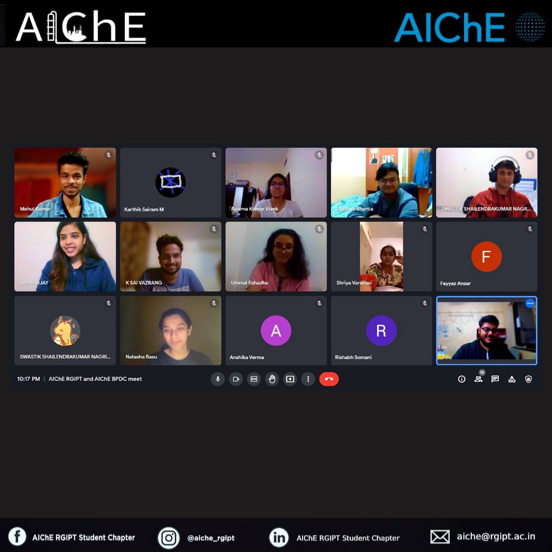 AIChE_RGIPT's tweet photo. aiche_rgipt We are pleased to announce that we had a great interactive session with AIChE-BPDC (BITS Pilani Dubai Campus) Student Chapter. 
We’re immensely grateful to AIChE BPDC SC for providing us such a wonderful experience  #oppruntunity #interaction #AIChERGIPT #AlChE #RGIPT https://t.co/cwT01oYhlx