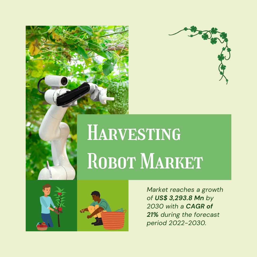AstuteAnalytic1's tweet image. Here is the future of harvesting
Read more: bit.ly/3IiGhW6

The harvesting robot market reaches a growth of US$ 3,293.8 Mn by 2030 with a CAGR of 21% during the forecast period 2022-2030. 

#harvesting #harvestingrobot