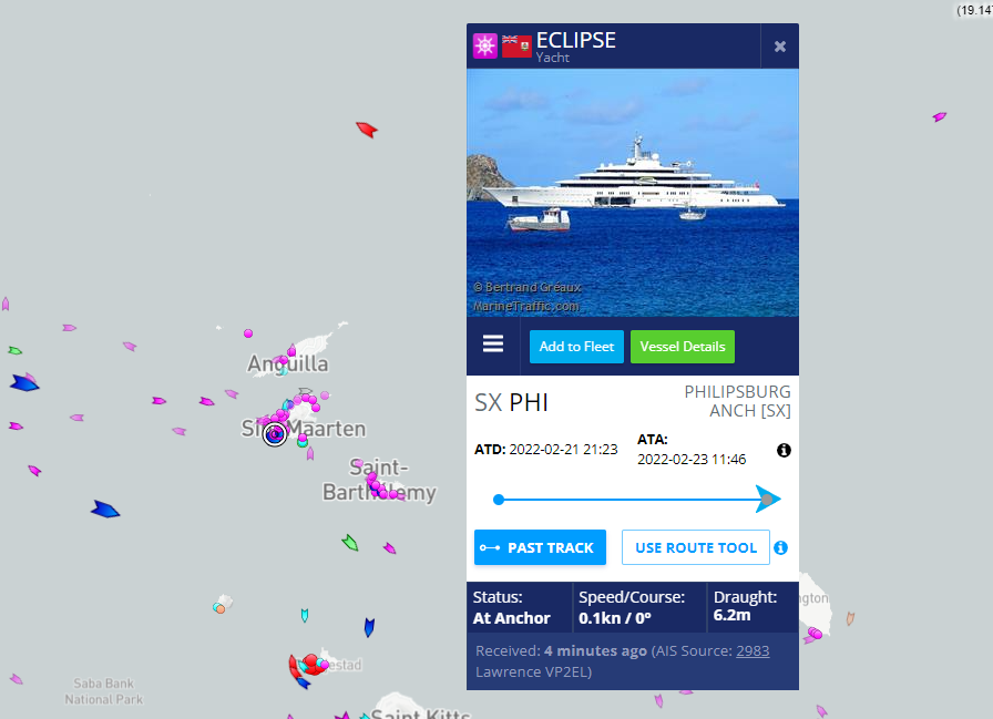 ScottMStedman's tweet photo. Viktor Vekselberg's $120,000,000 yacht is currently docked in Europe, the Spanish islands. It could be seized. 

Roman Abramovich's $590,000,000 yacht Eclipse is in Sint Maarten (Netherlands territory). It could be seized. https://t.co/IS8n7IHbZe