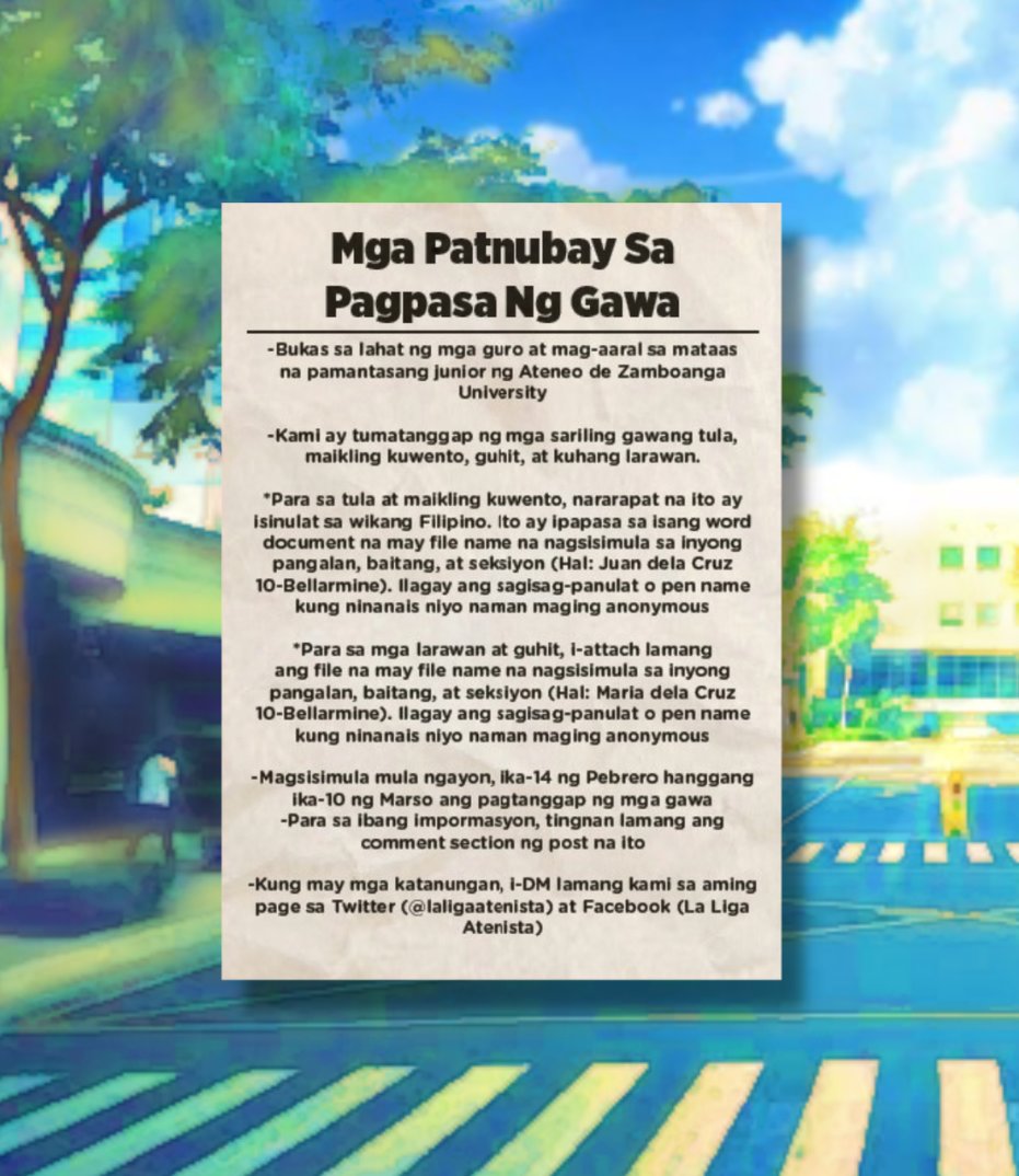 laligaatenista's tweet photo. ANONG GANAP?: Ang La Liga Atenista ay tumatanggap na ng mga likha para sa Añoranza, ang literary folio na inihahandog ng samahan para sa taong 2022. Mayroon ba kayong mga karanasan na nais ninyong itampok? Narito ang mga patnubay: https://t.co/CWUK9LcjvL