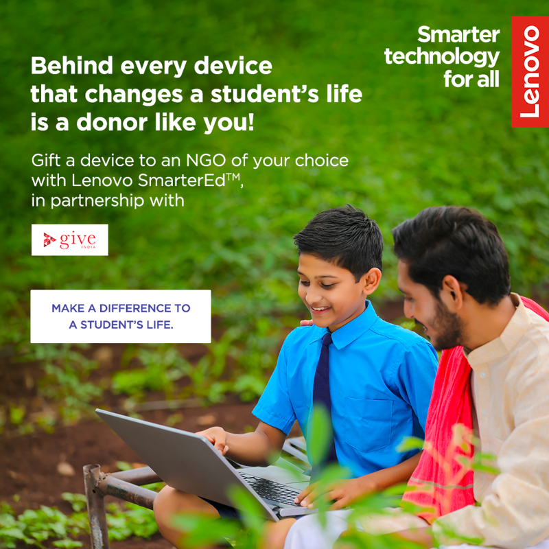 Lenovo_in's tweet photo. There’s no more valuable present than the gift of education! So gift someone a device with Lenovo SmarterEd, in partnership with GiveIndia. Thousands of kids in the country are waiting. This 2022, let’s make a difference!