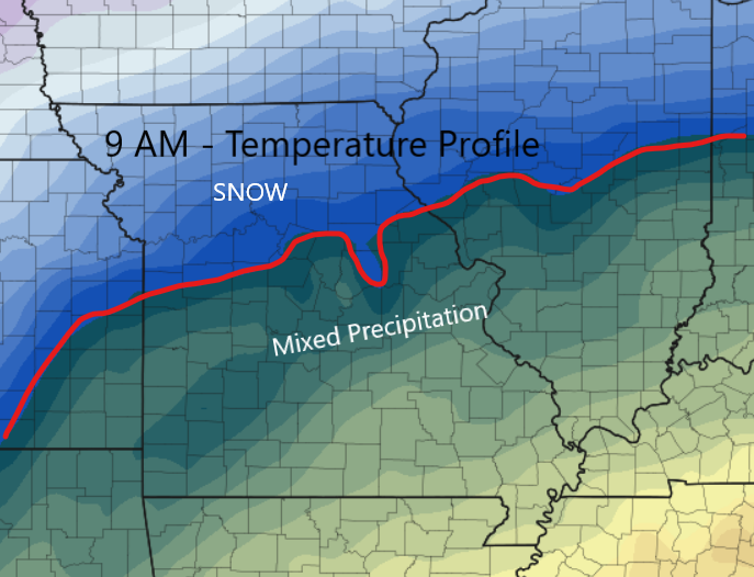TheSTLWeatherM1's tweet image. Models show the Atmosphere Temp Profiles pushing the Mix / Snow line way north tomorrow morning.  With this, any snow in STL would be in the evening if at all. #mowx 
#stlwx