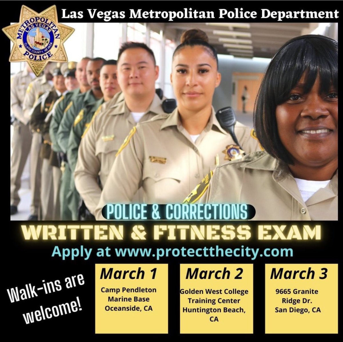 We are headed to the Golden State for a streamlined written &amp; fitness exam event. Apply now at protectthecity.com