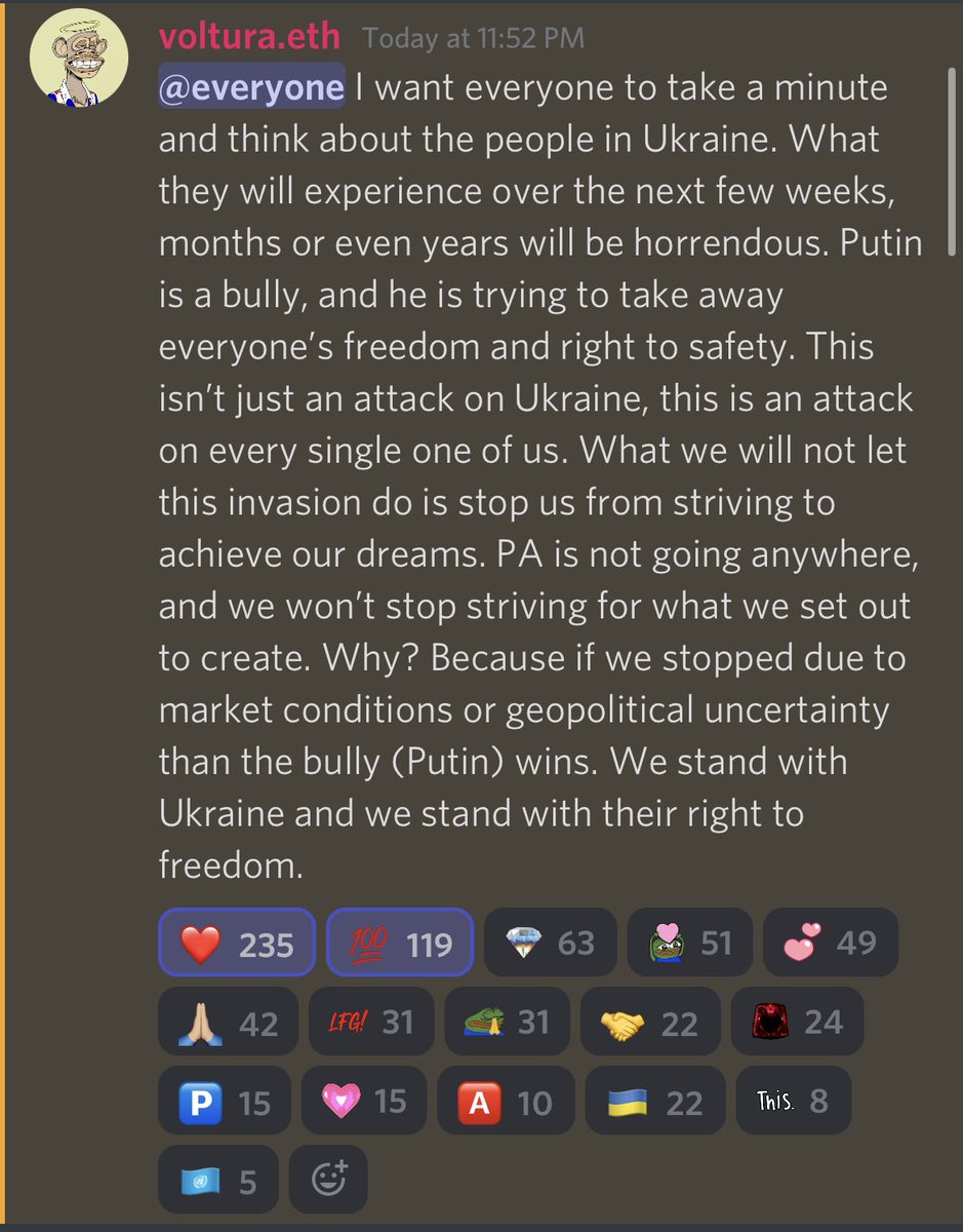Not only is <a href="/BAYC2745/">voltura.eth</a> one of the most intelligent and inspiring leaders in the NFT space. The man is one of true virtue and spirit IRL #WeAreTheNight